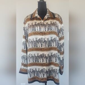 Jessica Holbrook Silk Zebra Print Long Sleeve Blouse